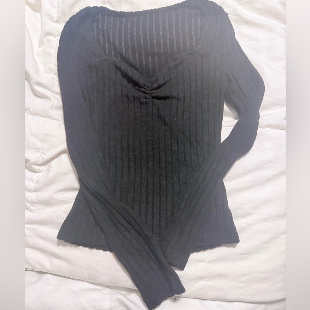 NWOT - SHEIN Black Ribbed Long Sleeve Blouse - Small